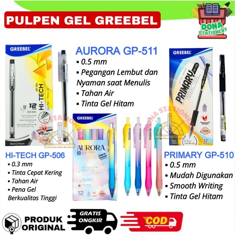 

( PACK ) PULPEN GEL GREEBEL AURORA GP-511 | PULPEN GEL HI-TECH GP-506 | PULPEN GEL PRIMARY GP-510