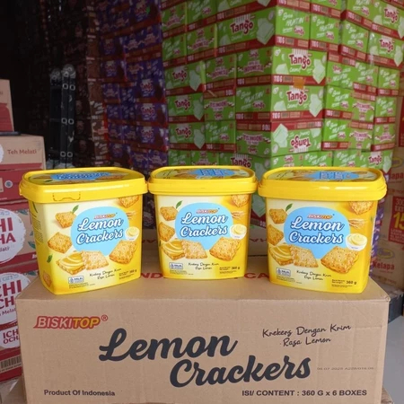 

DUS ISI 6 BISKITOP - Lemon Crackers 360r Crispy Biscuits/ biskuit / kue lebaran biskitop lemon crackers