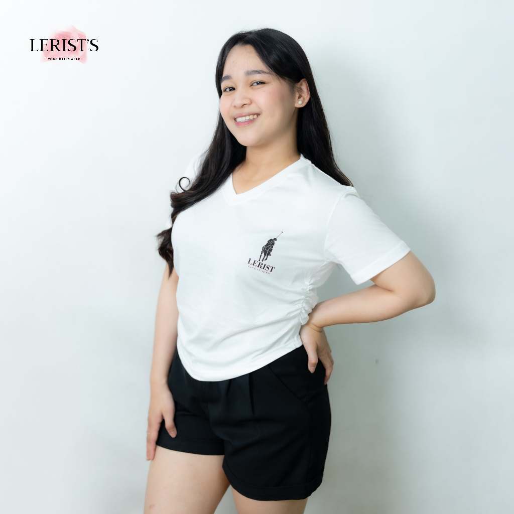 Vcrop KERUT ROMAN LERIST-  Atasan wanita Crop top tee motif Kaos Katun Leher V Wanita Cotton Combed 