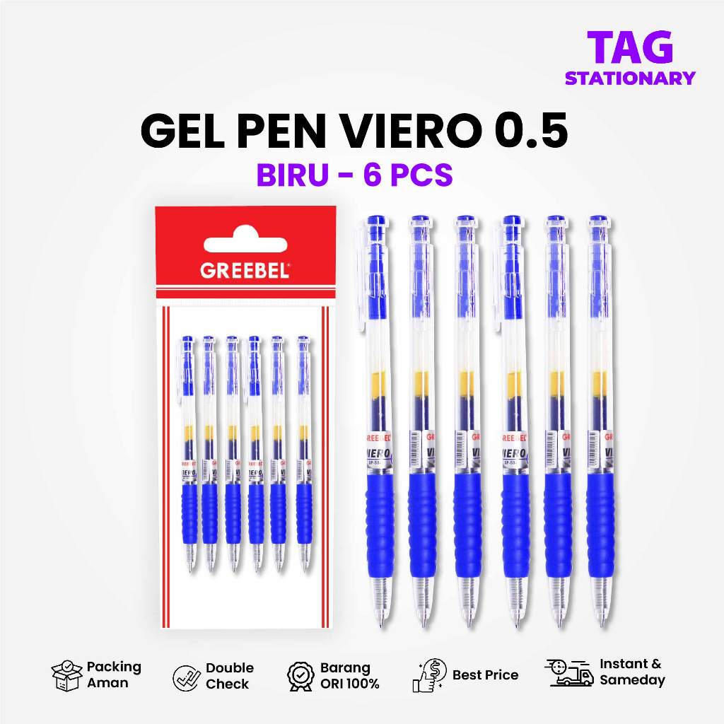 

GREEBEL Bolpen Pulpen Gel / Gel Pen GP-504 Viero 0.5 Tinta Biru (6PCS/SET) / Ballpen Pulpen Cetek