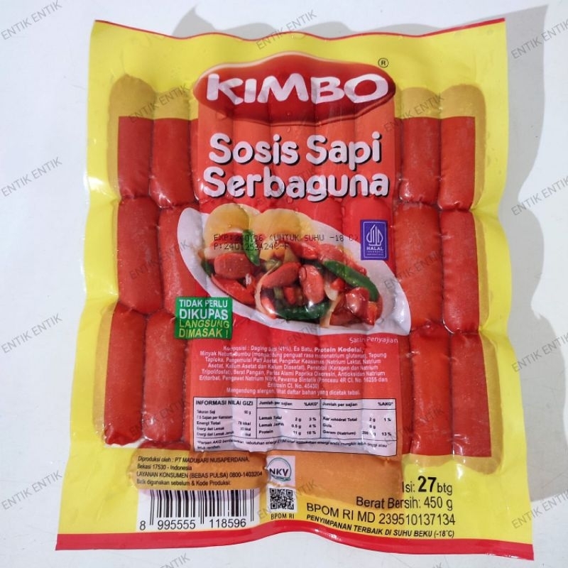 

Kimbo Sosis Sapi Serbaguna Cocktail 450gr (isi 27+2pcs) Sosis Merah [ Kemasan Terbaru ]