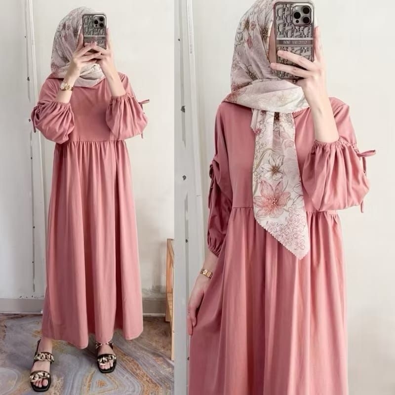 Dinda Nabila Midi Dress / Rayon Twill Premium / Gamis Serut Wanita Busui Kekinian Mewah Wanita Remaj