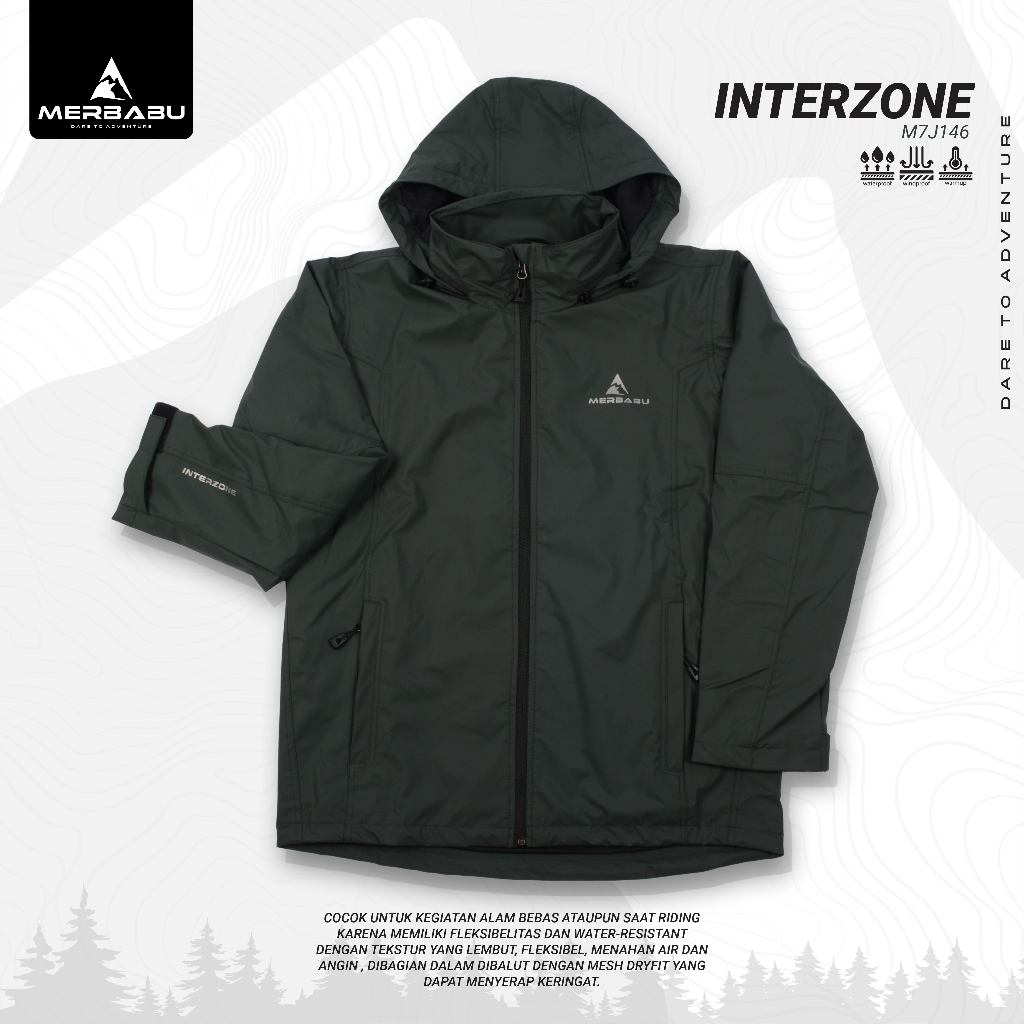 Merbabu Jaket Gunung Interzone Waterproof Pria Wanita Bahan Goretex 3 Lapis