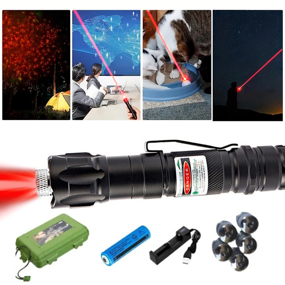 1 Set Red Laser Pointer Merah Jarak Jauh Baterai Charge ORIGINAL 303 Laser Kunci Pengaman