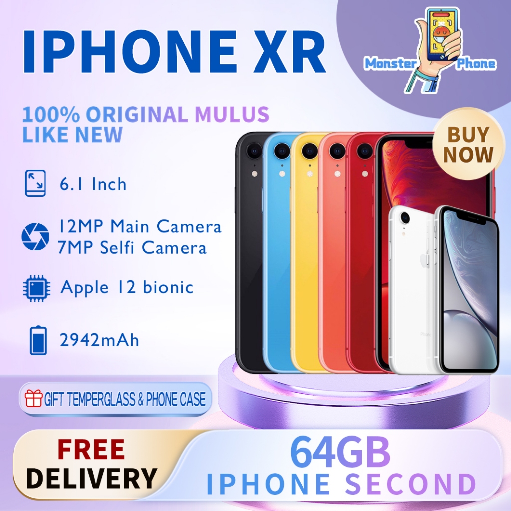iPhone XR 64GB Second Original100% EX-INTER 6.1" LCD-Ori Fullset Mulus Normal Like New Smartphone