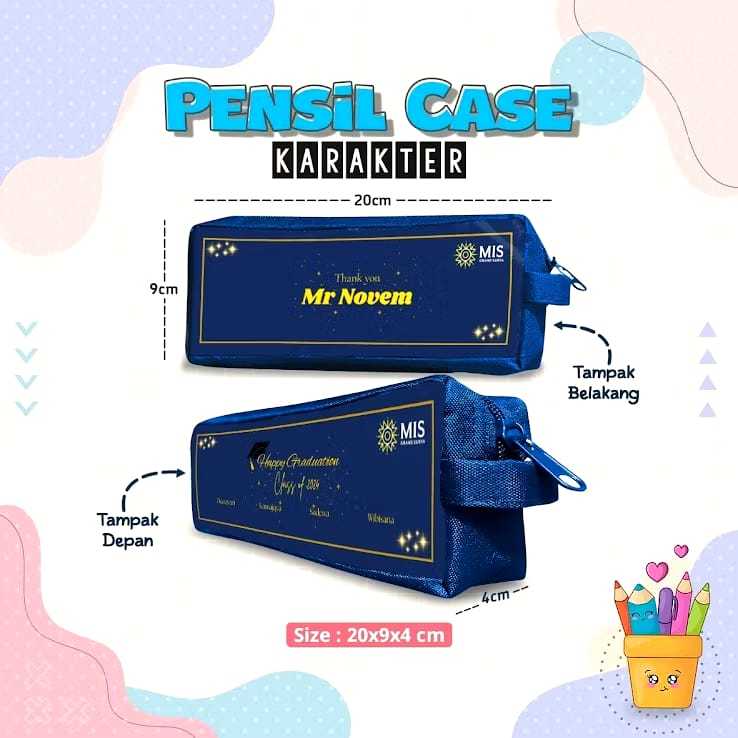 

Tempat Pensil Costum Free Design Souvenir Wisuda Ulang Tahun Kenaikan Kelas