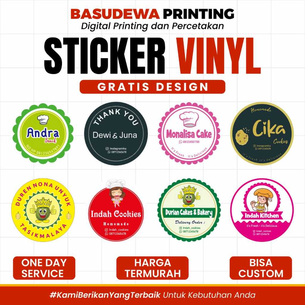 

Cetak Stiker VINYL A3+ Anti Air Untuk Label Makan & Minuman Custom | Free Desain