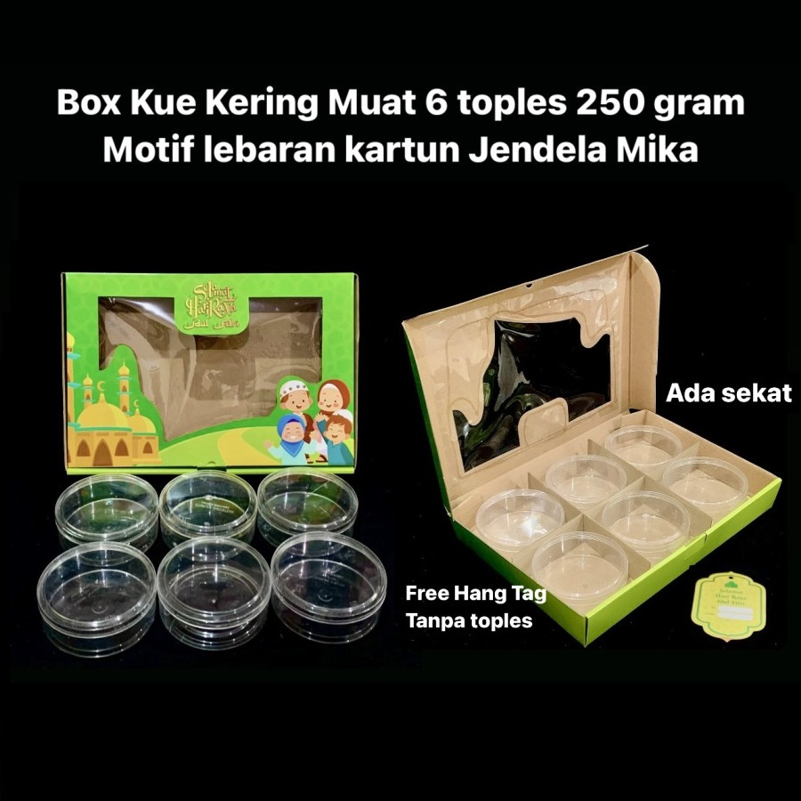 

(5 pcs) box kue kering idul fitri dus 6 toples 250 gram kardus hampers nastar hampers lebaran kotak mika eid mubarok 30x26,5x5,5 cm