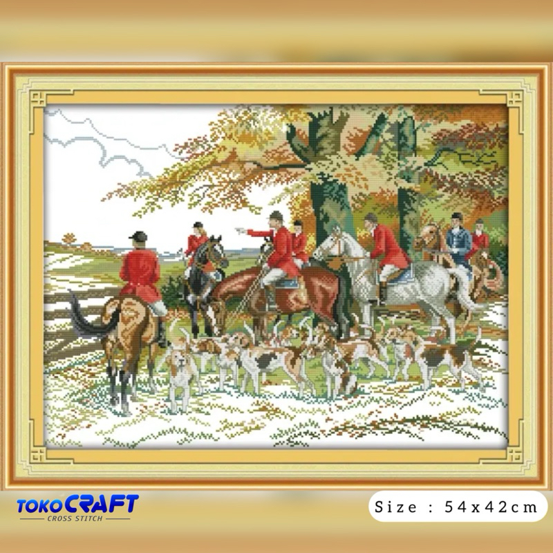 Paket Kristik Pola Cetak Kain Hunting R434, Crossstitch Print Patern Hunting , Kristik Pola Kain Ber