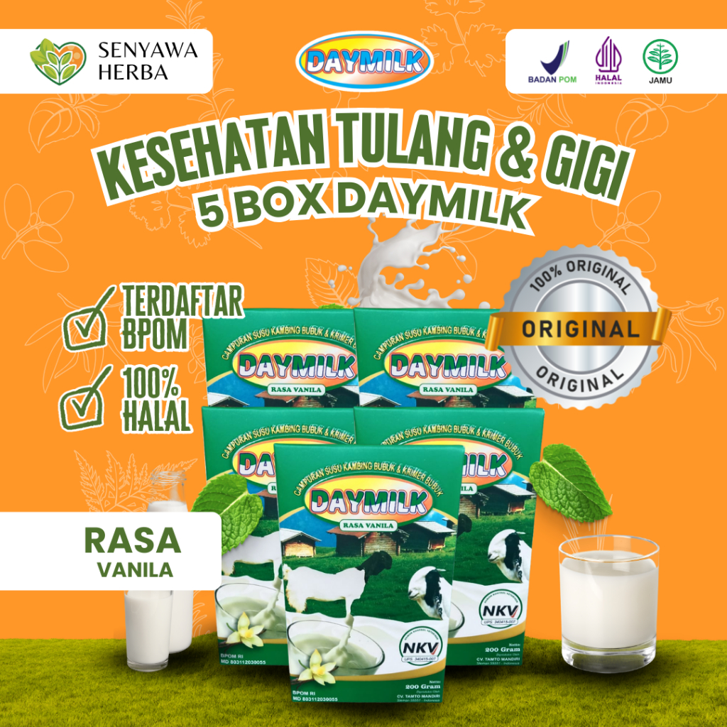 

PAKET 5 BOX SUSU DAYMILK VANILA – Susu Kambing Etawa 200gr, Sehatkan Tulang, Sendi, Lambung