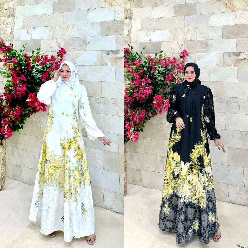 NEW SHANIA SET DRESS VOL 2 BUSUI FRIENDLY MOTIF BUNGA CANTIK ELEGAN GAMIS EDISI LEBARAN MEWAH MURAH 