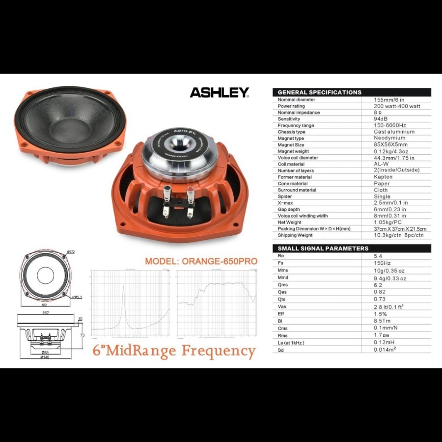 Speaker Component ASHLEY ORANGE 650 PRO Original 6 inch Komponen ORANGE -650 PRO ASHLEY