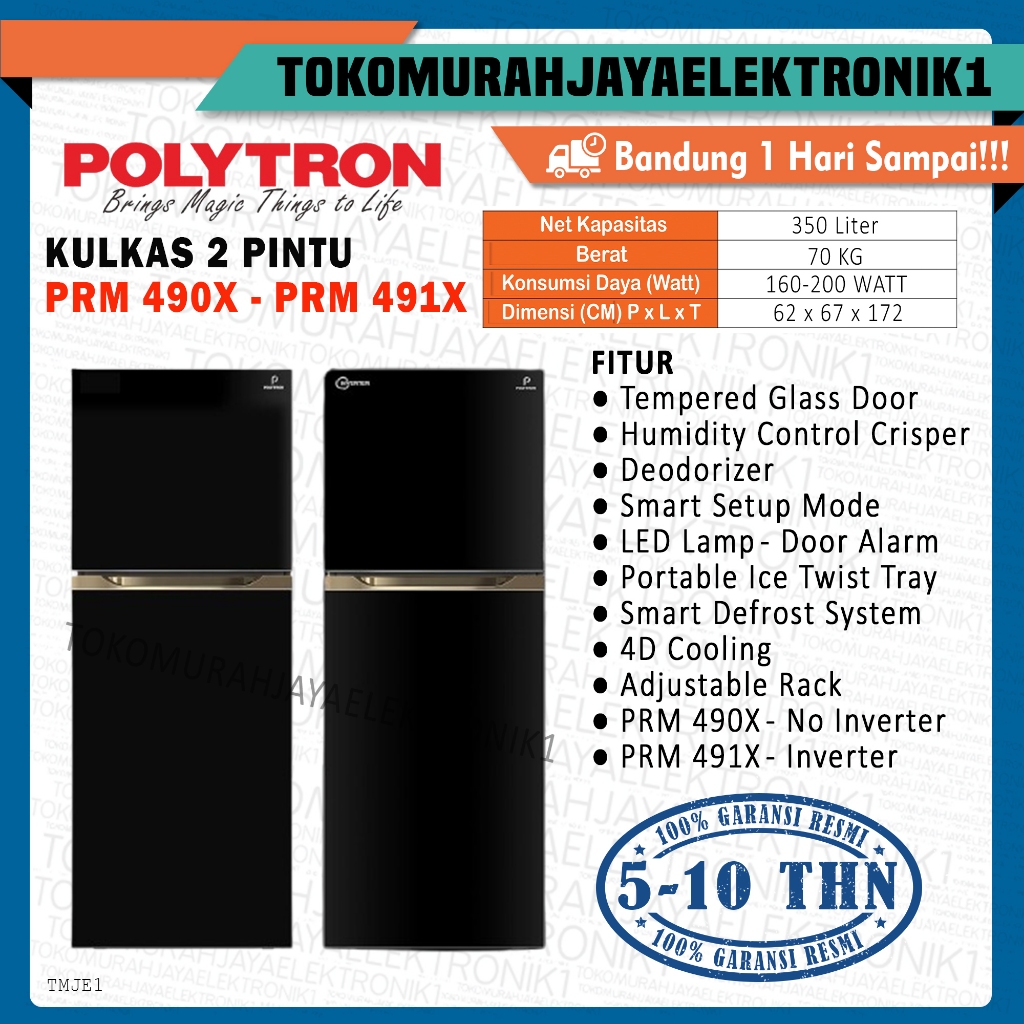 Kulkas 2 Pintu POLYTRON 350 Liter PRM 490/491 New Belleza Jumbo Garansi Resmi