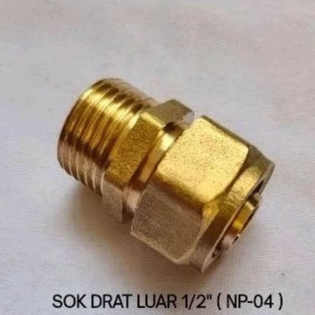 SOK Drat Luar 1/2 Inch (NP-04) / SOK DRAT LUAR UNTUK AIR PANAS KUNINGAN 1/2 Inch Kuningan