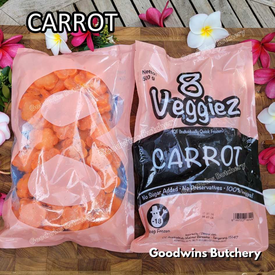 

CARROT WORTEL IQF 8Veggiez imported frozen vegetable sayuran beku 8 Veggiez 500g