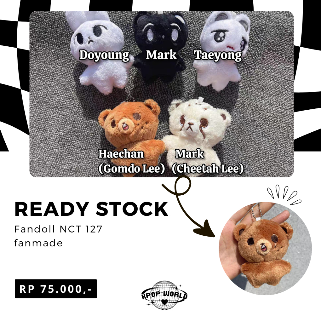 KPOP WORLD | Fandoll Doll Dupe NCT127 Taeyong (Tyongya), Doyoung (Kim Haddo), Mark (Hitam & Cheetah 