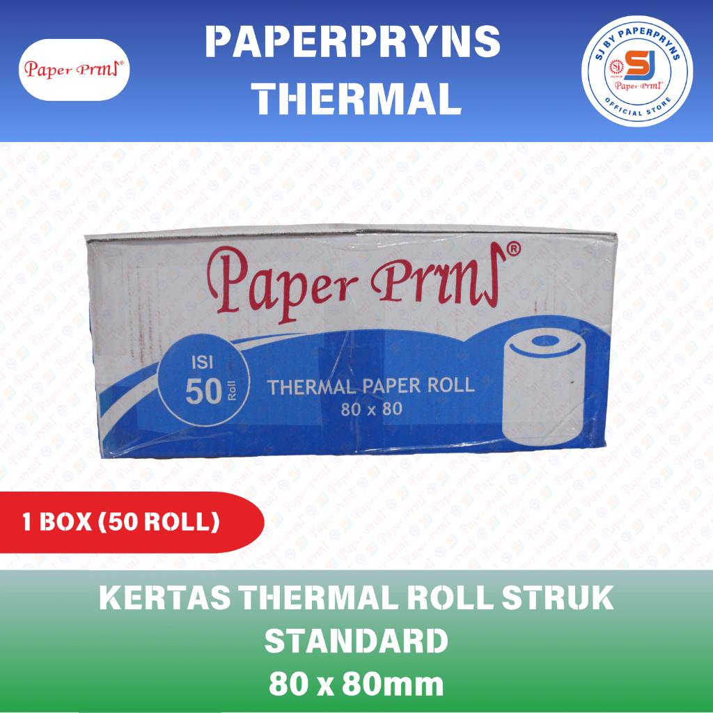 

PAPERPRYNS Kertas Thermal Roll Struk Premium 80 x 80mm - 1 BOX (ISI 50 ROLL)