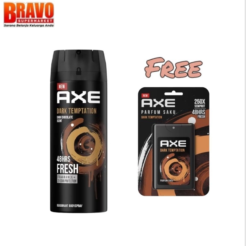 AXE Men Dedorant Body Spray Pria DARK TEMPTATION dan BLACK PARFUM PRIA 135ML FREE AXE Parfum Saku