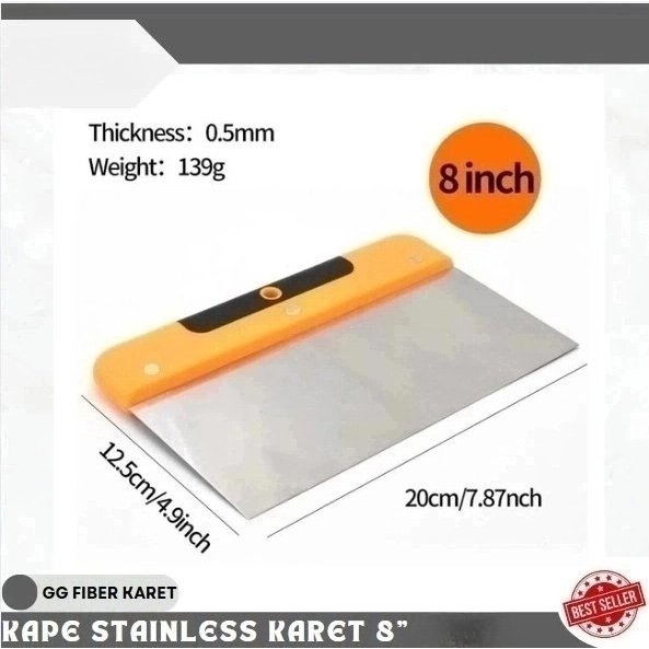 Kape Stainless gagang karet fiber Knife 8 inch Scraper Dempul 20 cm Side Scraper MAJ