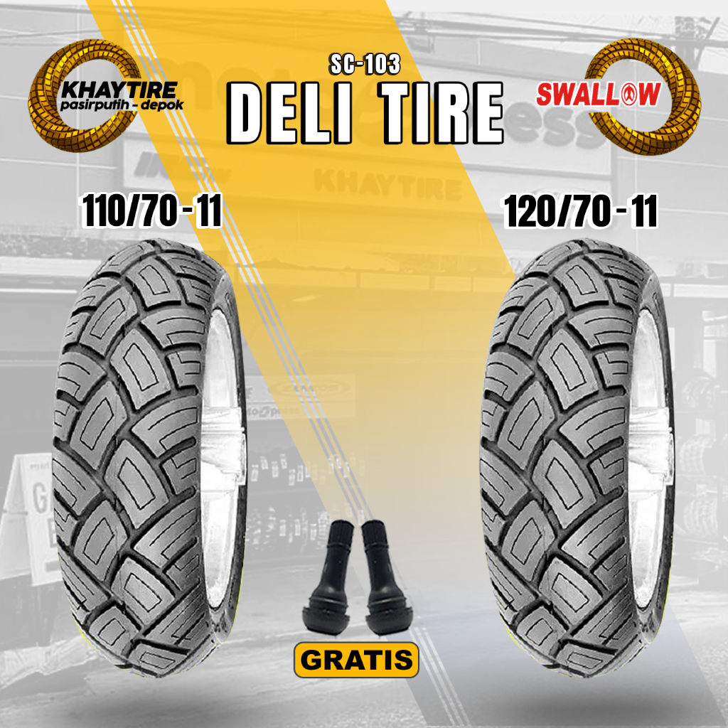Sepasang Ban Motor VESPA MATIC SWALLOW SC-103 DELI TIRE 110/70-11 dan 120/70-11 Tubeless