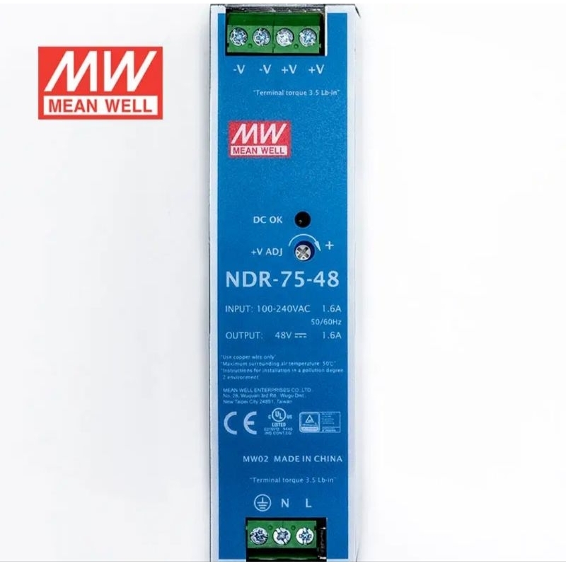 MEAN WELL MEANWELL NDR 75-48 75W 48V 1,6A INDUSTRIAL DIN RAIL PSU