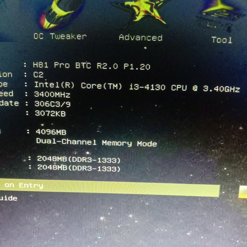 Motherboard ASRock H81 Pro BTC R2.0 plus processor core I3 gen4 fan intel