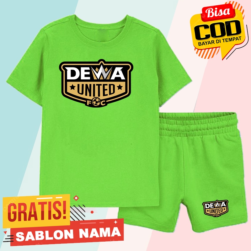 Setelan Koas Anak Dewa United / Baju Setelan Celana Kaos Anak Laki Laki & Perempuan Custom Nama  Dew