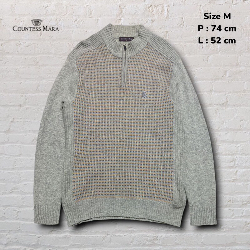 Sweater Knitwear Rajut Half Zip Countess Mara Grey Original Second Preloved #RJA6