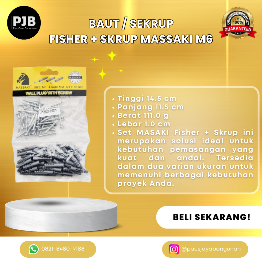 MASSAKI Fisher Skrup M6 & M10 Bantalan Paku Sekrup Fiser Baut Viser 100% Original / Asli / Authentic