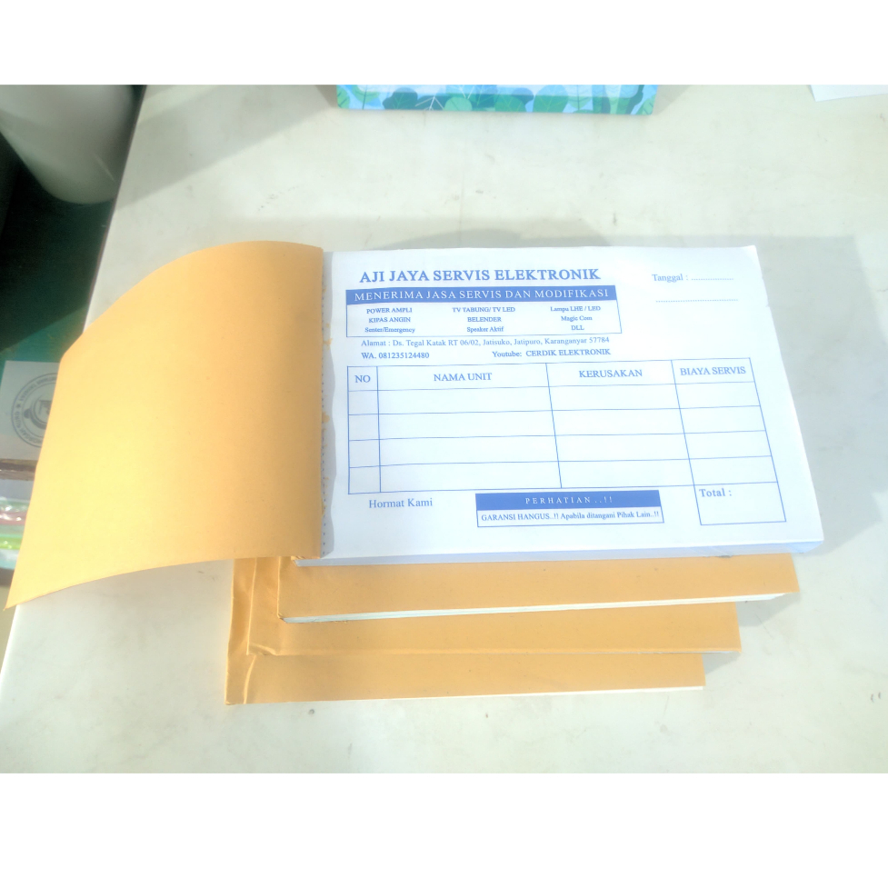 

Nota Servis Nota Konter Nota Penjualan Nota Custom Bebas Design Ukuran 1/4 Folio