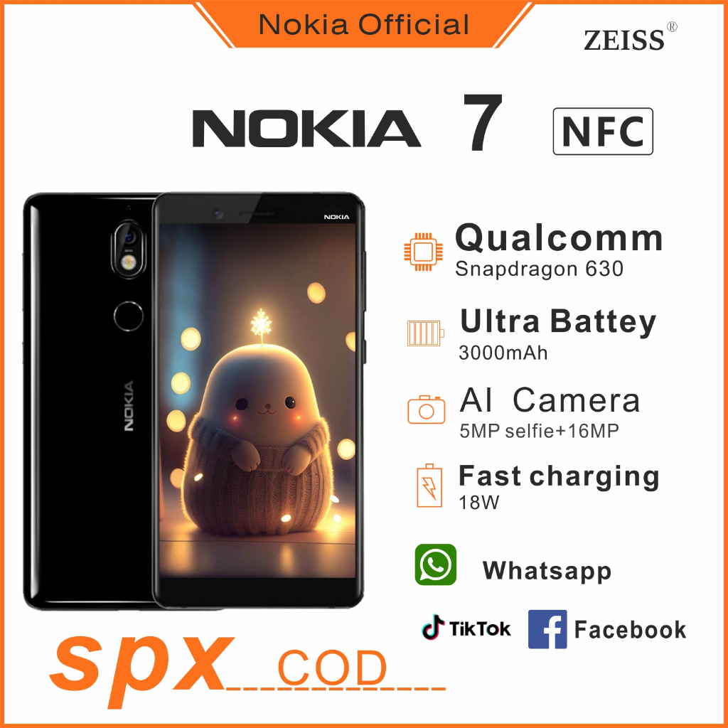 (siap hitam)Nokia 7 - NFC /4GB+64GB / type-c / dual sim / hp nokia android / Garsnsi Indonesia