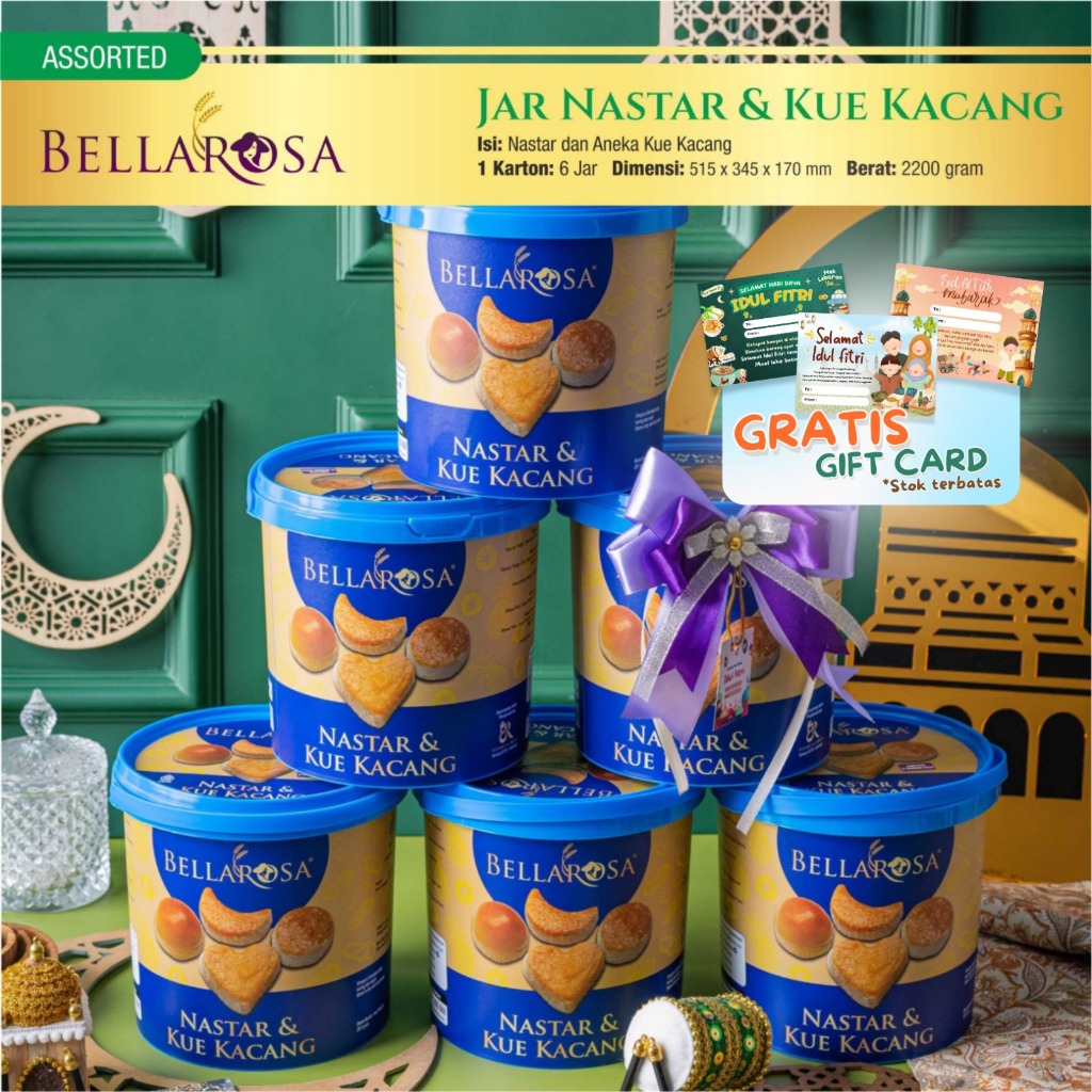 

NASTAR & KUE KACANG KUE BELLAROSA 6 BUCKET BUTTER COOKIES PAKET LEBARAN KEMASAN KARTON PRODUKSI 2025
