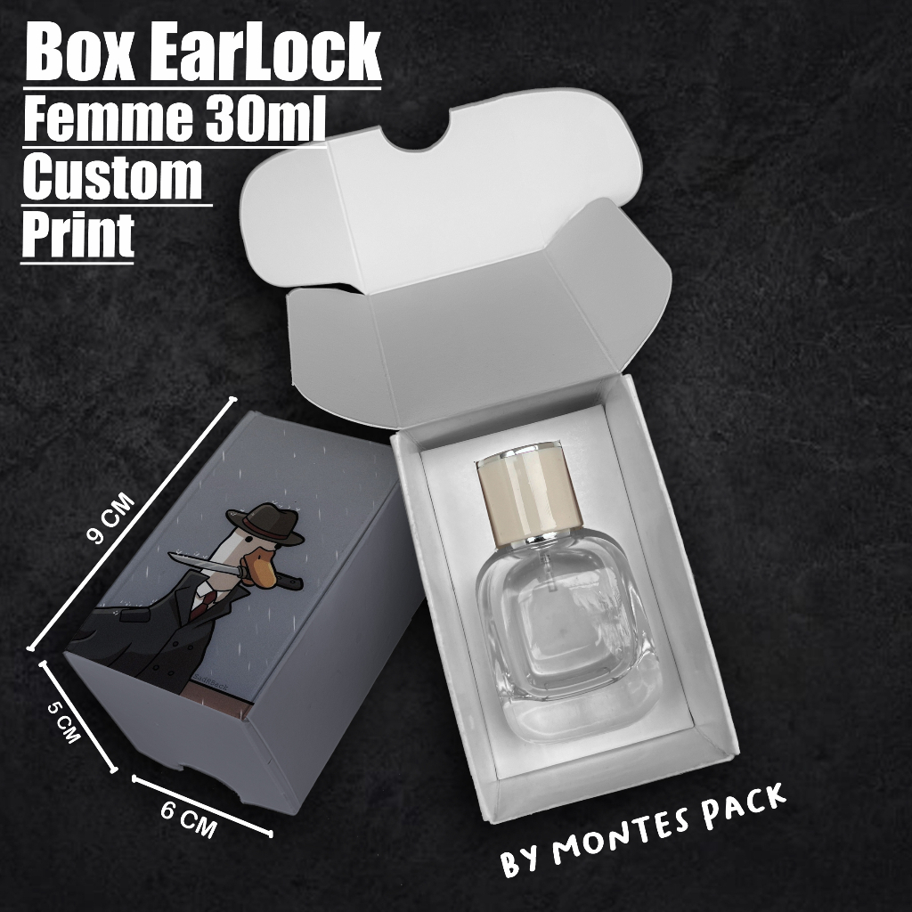 PACKAGING BOX EARLOCK CUSTOM PRINT| untuk botol FEMME 30ml | box earlock Custom Printing