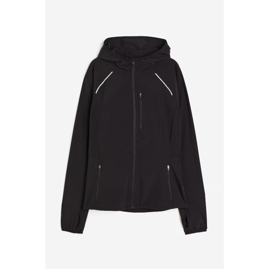 Jaket Sport Olahraga Windbreaker Wanita HnM DryMove Hooded Running Full Zip Hitam Women Original Sep