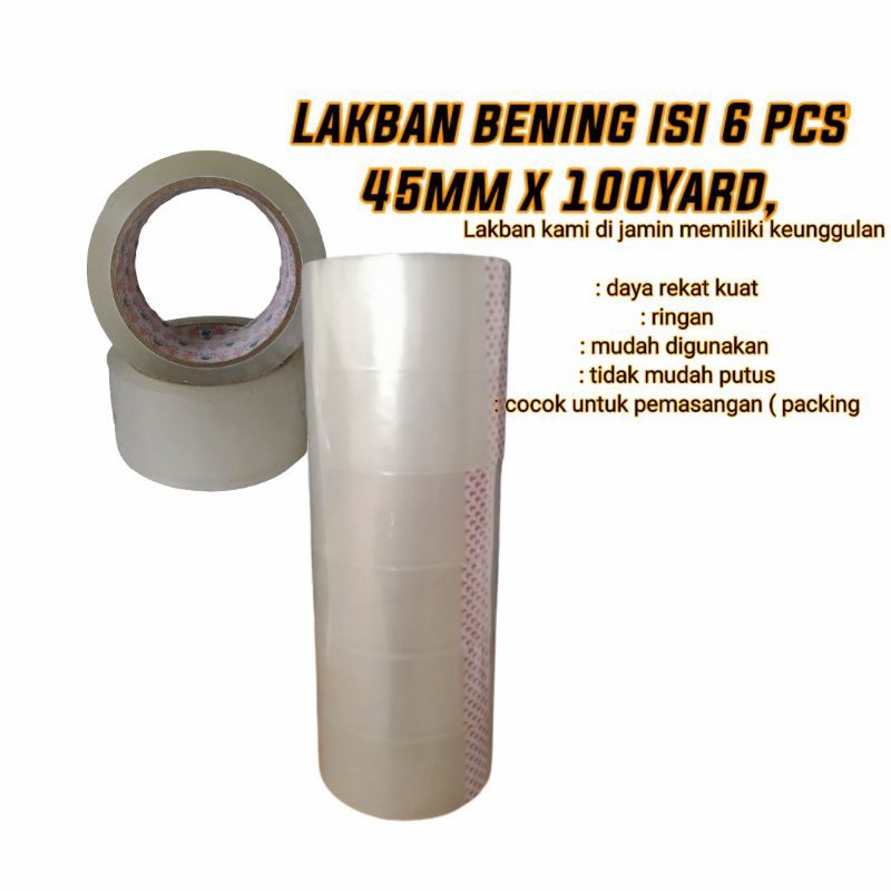 

Lakban bening isi 6 pcs 45mm x 100Yard, bening & coklat