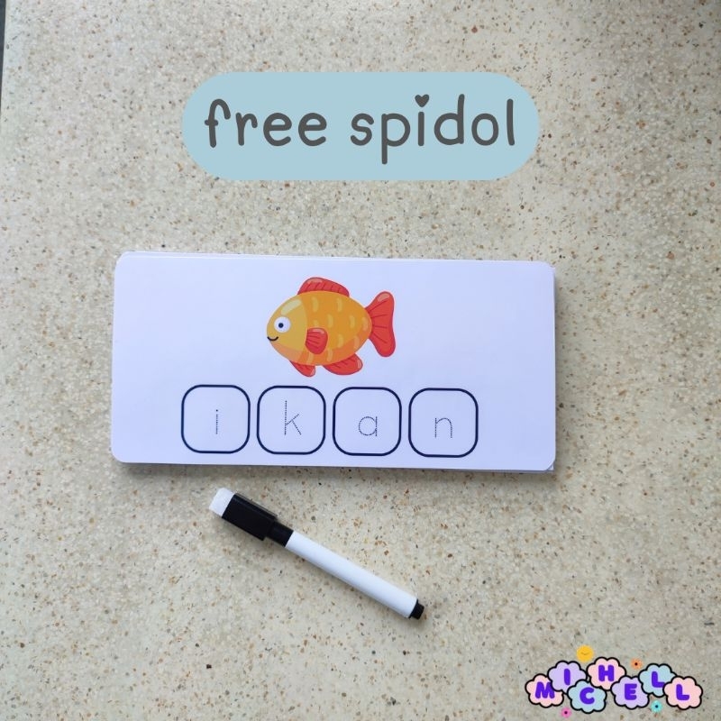 Flashcard Tracing Nama Buah dan Hewan - Kartu Belajar Anak Latihan Menulis Wipe And Clean