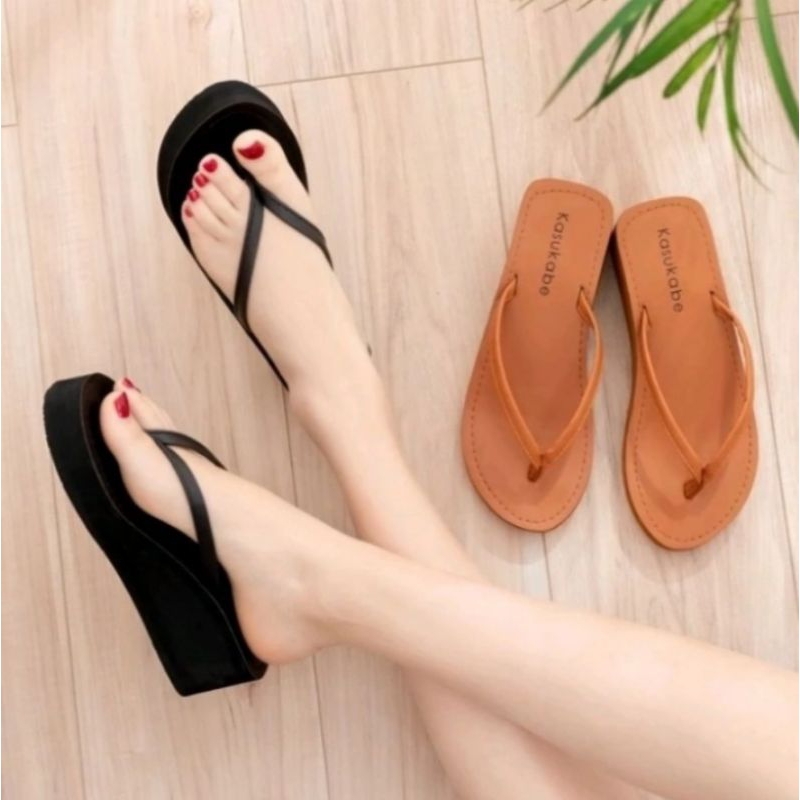 Sandal Wedges Spon Wanita | Wedges Spon Jepit Simple | Wedgs Dewasa IPOMOEA