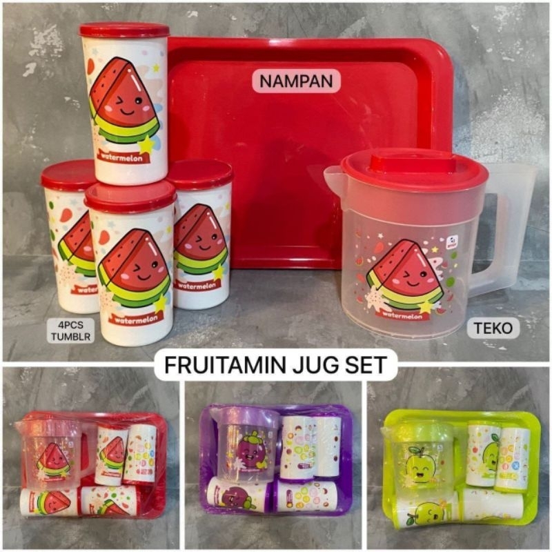 TEKO PLASTIK/GELAS PLASTIK/TEKO SET NAMPAN DAN GELAS/ BYGY FRUITAMIN JUG