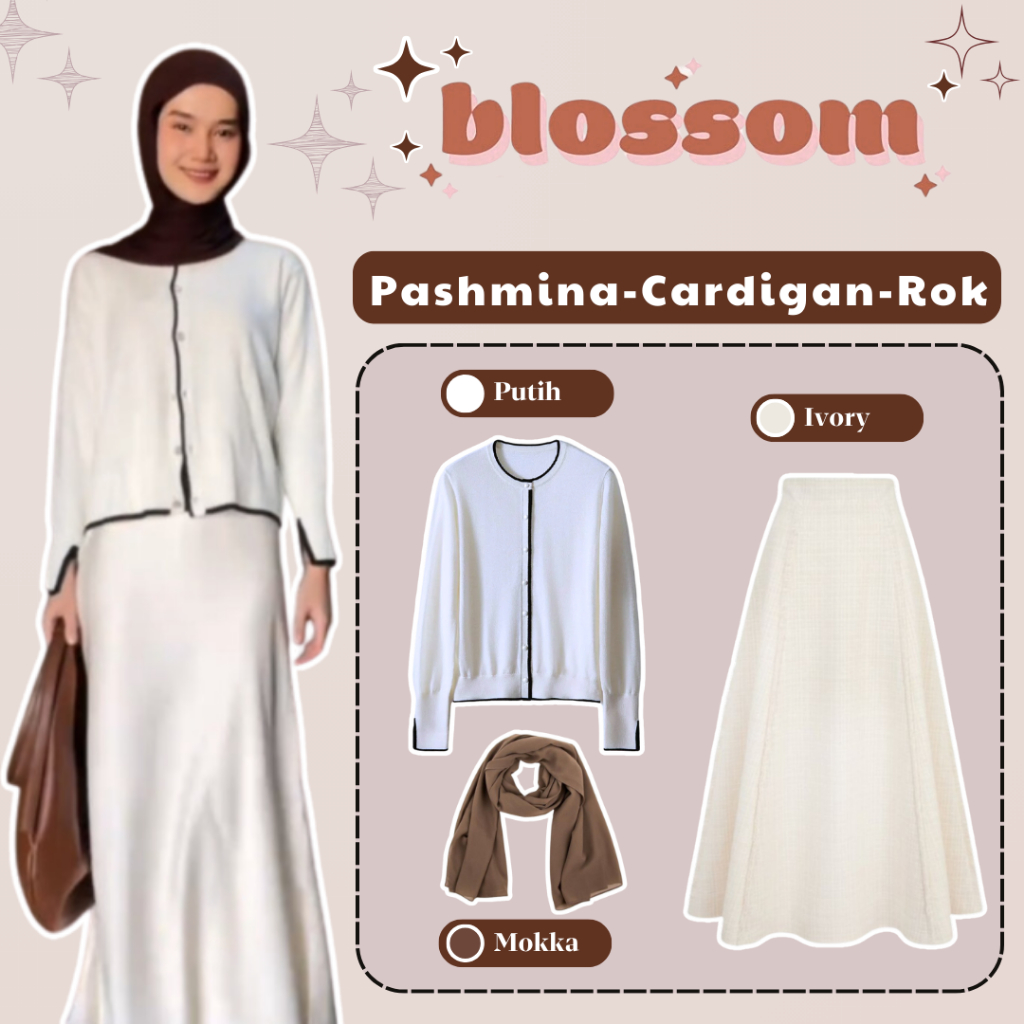 Setelan Wanita Cardigan Korea, Rok Premium, Pashmina Ceruty, Ootd Korean Style 3in1 One Set - MF8M