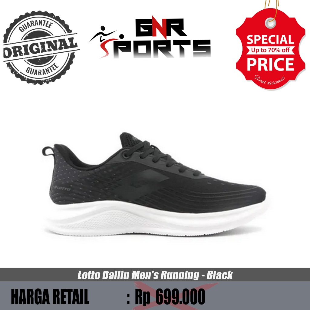 Sepatu Lari Lotto Dallin Men's Running - Black Original 100%