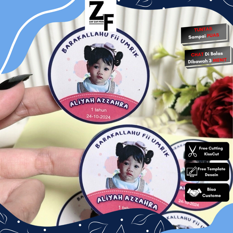 

2-4 Zaf Zaf Sticker Bulat Ulang Tahun Free Design Custom Stiker Ultah Bahan Chromo Murah