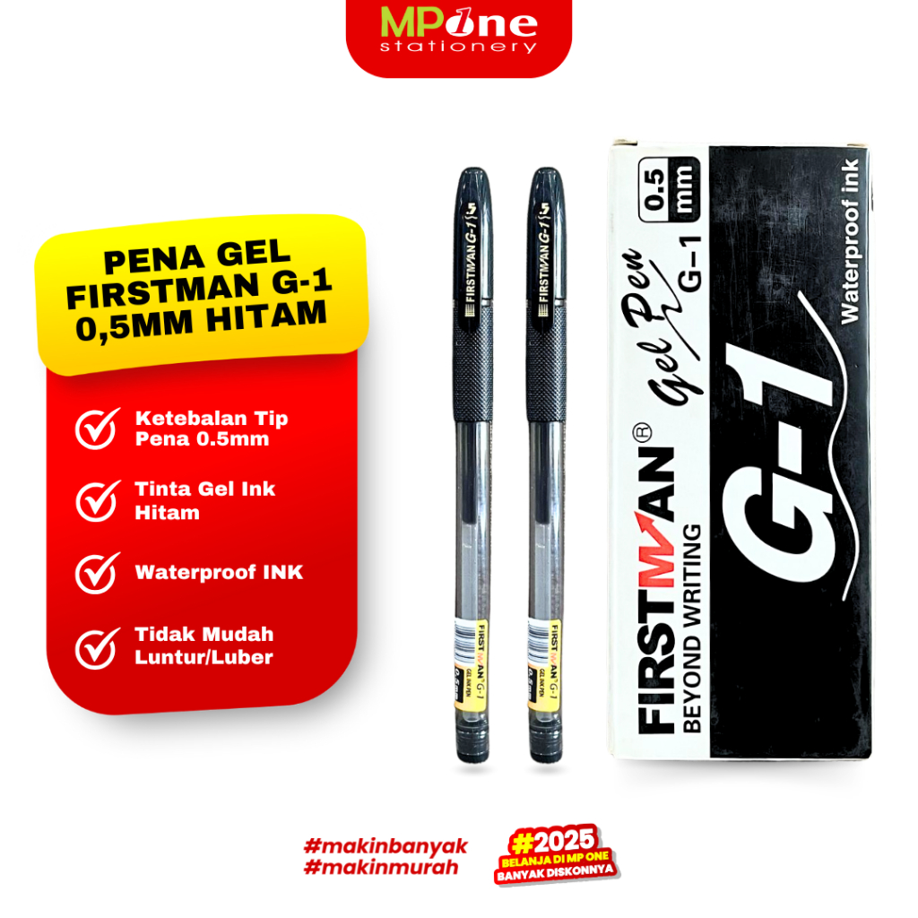

(1 KOTAK) Firstman Pena Gel Ink 0.5MM Tinta Hitam / Pulpen Gel Hitam Pekat FIRTSMAN G-1
