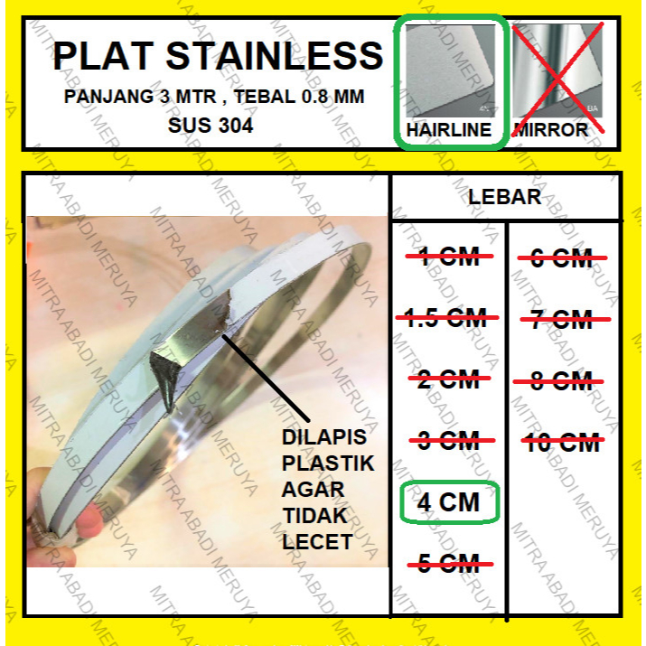 Plat Stainless Hairline 4 cm Plat Strip SS Lis Stainless