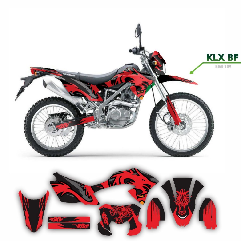 DECAL STIKER MOTOR KLX BF 150 G MOTIF HITAM MERAH SIMPLE