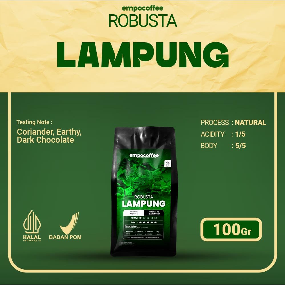 

Empo Coffee Biji Kopi Bubuk Robusta Lampung Tanggamus Sumatra Coffee Roast Beans Espresso Roasted Bean 100 Gram