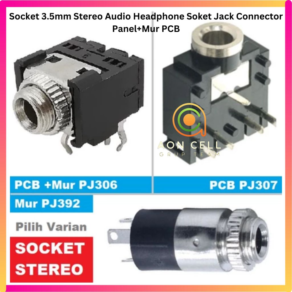 Socket 3.5mm Stereo Audio Headphone Soket Jack Connector Panel+Mur PCB PJ306 PJ307 PJ392