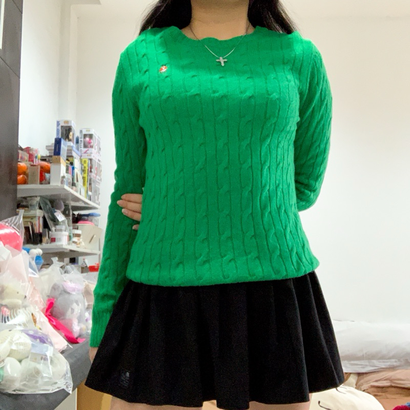teenie weenie green cable knit sweater