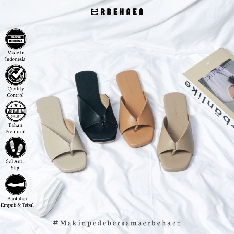 Erbehaen Sandal Wanita Flat Slop Kokop Teplek Simple Elegan Kode MR002