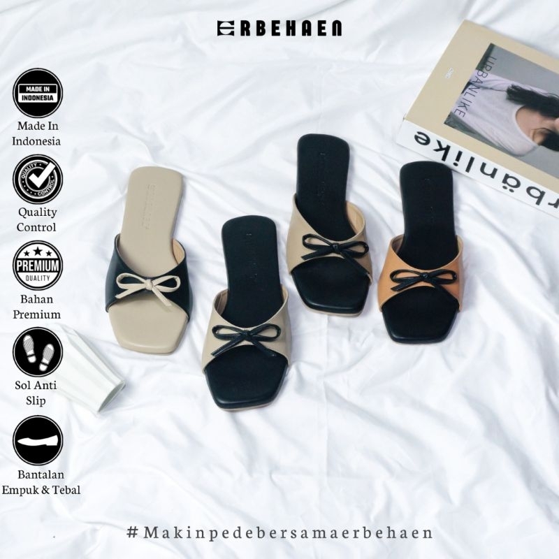 Erbehaen Sandal Wanita Flat Slop Kokop Teplek Simple Elegan Kode MR004