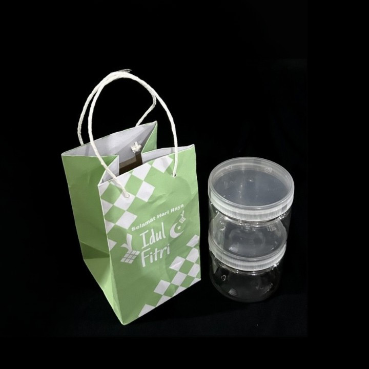 

( 5 pcs ) paperbag mini eid mubarak warna hijau kemasan 2 toples tabung kue kering 400 ml paperbag hampers lebaran 11x11x20 cm